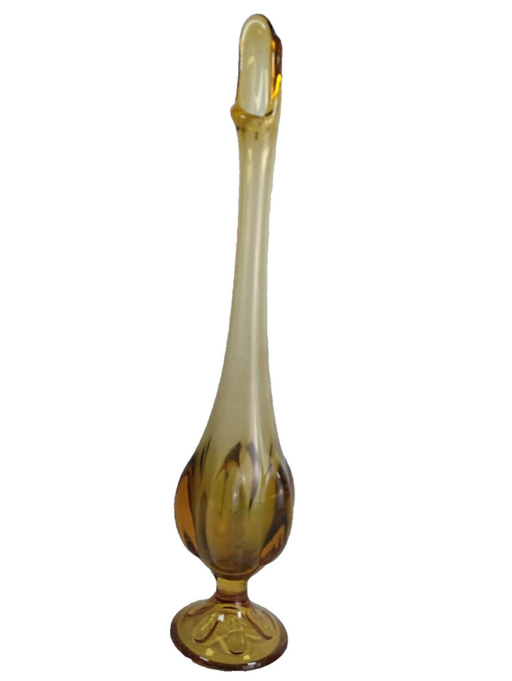 VTG Viking 6-Petal Beautiful Light Gold/Amber Swung Glass Vase 12.75" Tall MCM